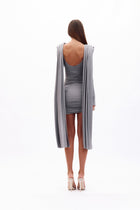 Shoulder-Drape Backless Ruched Grey Dress