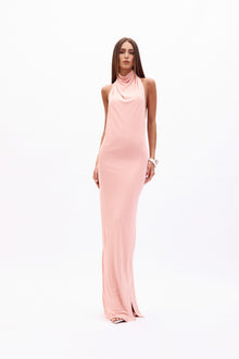 High-Neck Halter Backless Side-Slit Maxi Dress