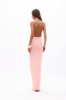 High-Neck Halter Backless Side-Slit Maxi Dress