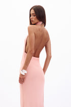 High-Neck Halter Backless Side-Slit Maxi Dress
