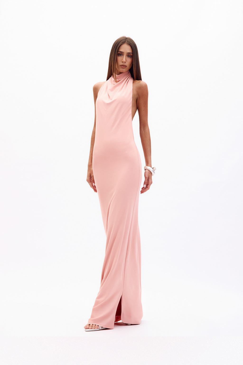 High-Neck Halter Backless Side-Slit Maxi Dress