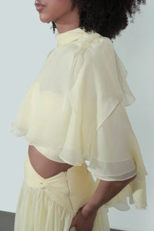 Mock-Neck Cape-Style Cap-Sleeve Top and Waist-Knot Skirt Two-Piece Set