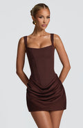 Plum brown Spaghetti Strap Square-Neck Corset-Style Mini Dress