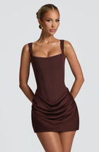 Plum brown Spaghetti Strap Square-Neck Corset-Style Mini Dress