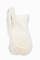 One-Shoulder Bandeau-Style Ruched Mini White Evening Dress