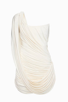 One-Shoulder Bandeau-Style Ruched Mini White Evening Dress