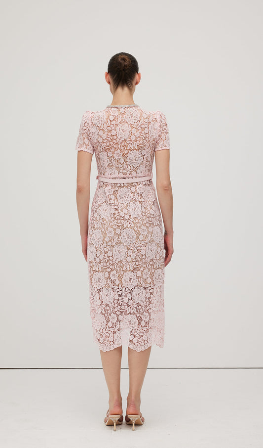 Lace Diamante Bow Midi Dress