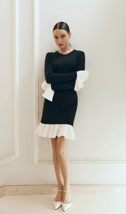 Knitted Contrasting Flounces Mini Dress