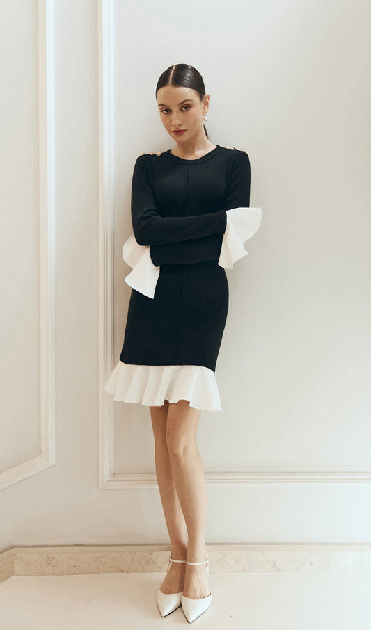 Knitted Contrasting Flounces Mini Dress