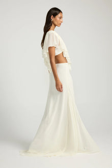 Chiffon V-Neck Ruffle Top and Maxi Skirt Two-Piece Set