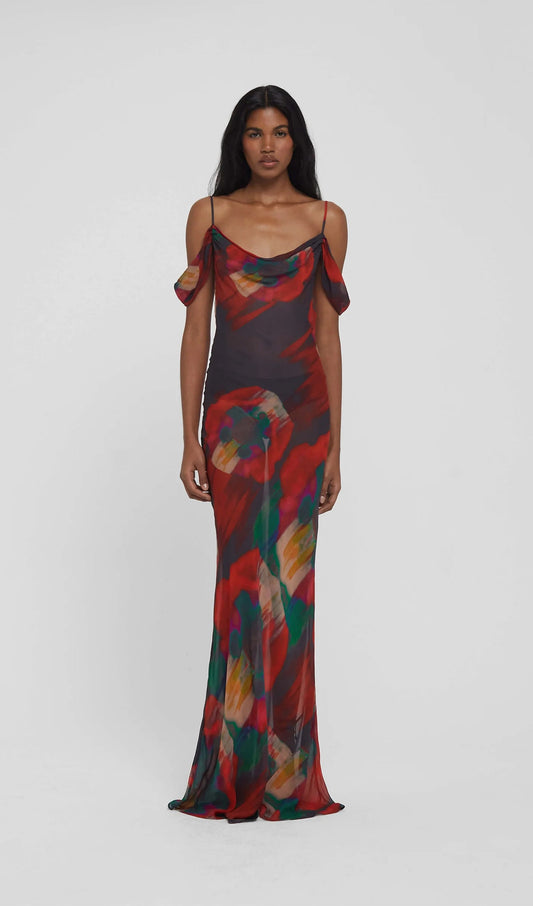 Abstract Floral Print Slip Maxi Dress
