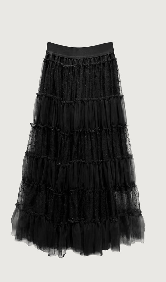 Lace Pleated Panel Skirt