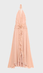Halter Ruffles Rose Decoration Maxi Dress