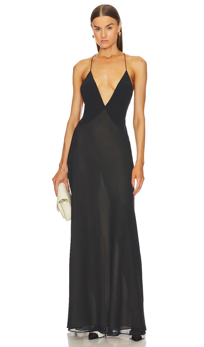 V Neck Halter Midi Dress