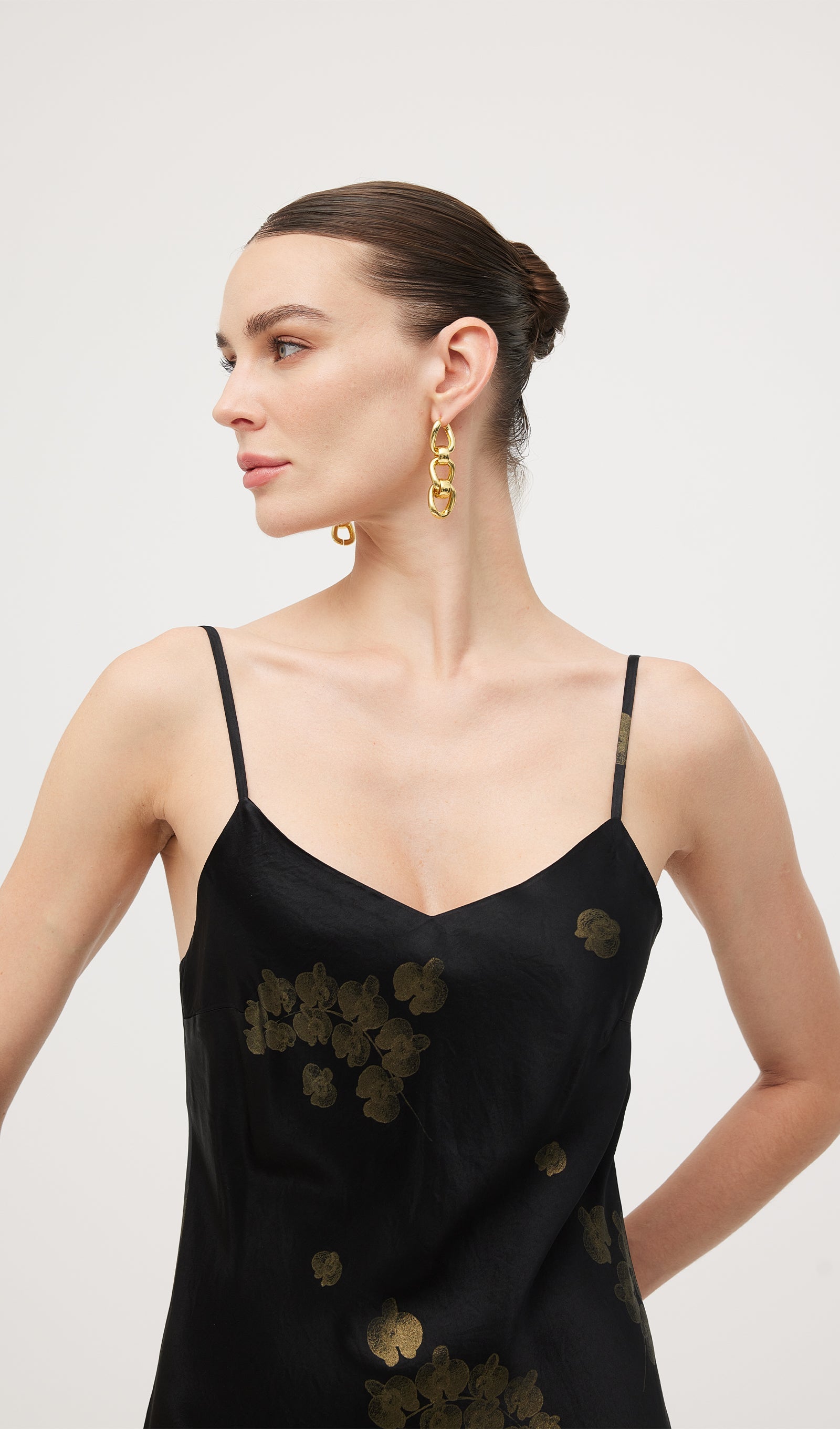Floral Satin V-Neck Midi Slip Dress