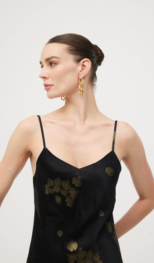 Floral Satin V-Neck Midi Slip Dress