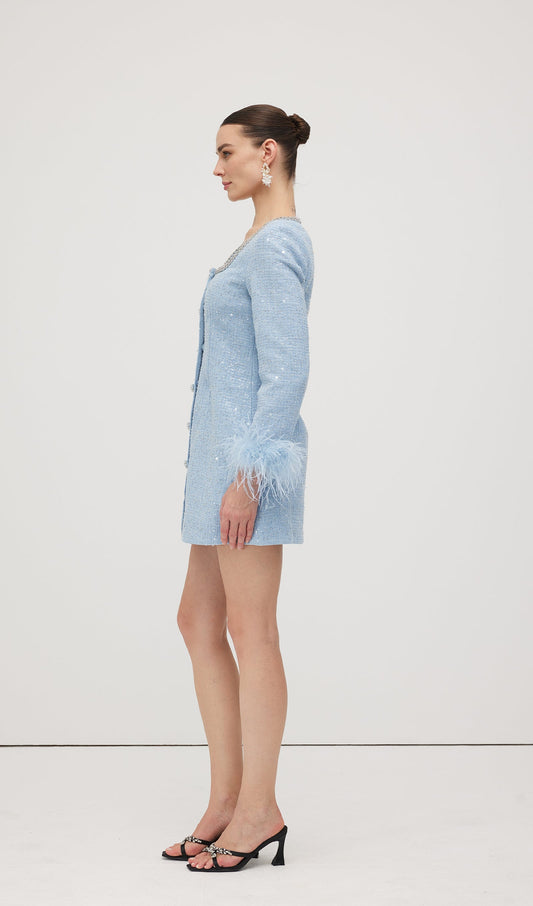 Sequin Boucle Feather Mini Dress