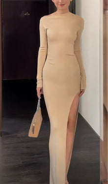 Irregular Solid Slit Maxi Dress