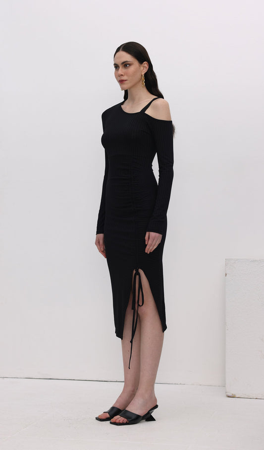 Solid Pleats Split Midi Dress