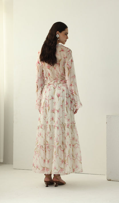 Floral Silk Ruffle Two Piece Sets