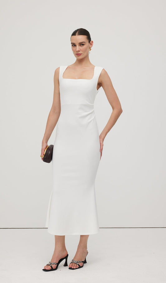 Square Neck Crepe Midi Dress