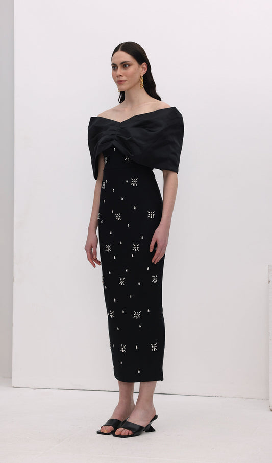 Off Shoulder Diamond Midi Dress