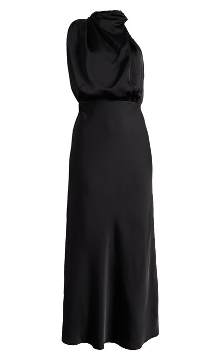 Asymmetric Satin Midi Dress