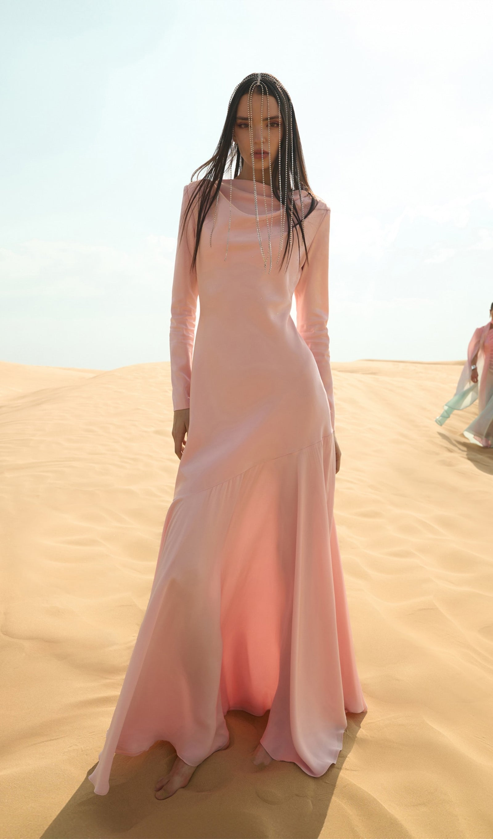 Fitted Satin With Rhinestones Maxi Dress