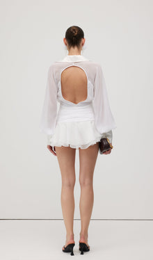 Solid Lantern Sleeve Mini Dress