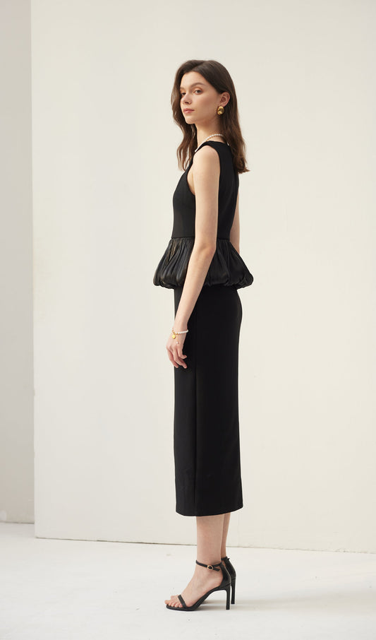 Ruffle Hem Slit Midi Dress