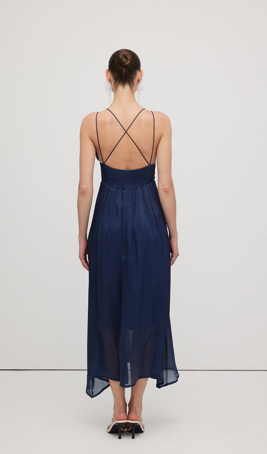 Deep V Neckline Open Back Midi Dress