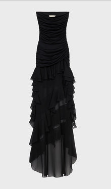 Bustier Chiffon Flounces Midi Dress