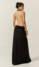 Draped Cowl Neck Open Back Maxi Dress