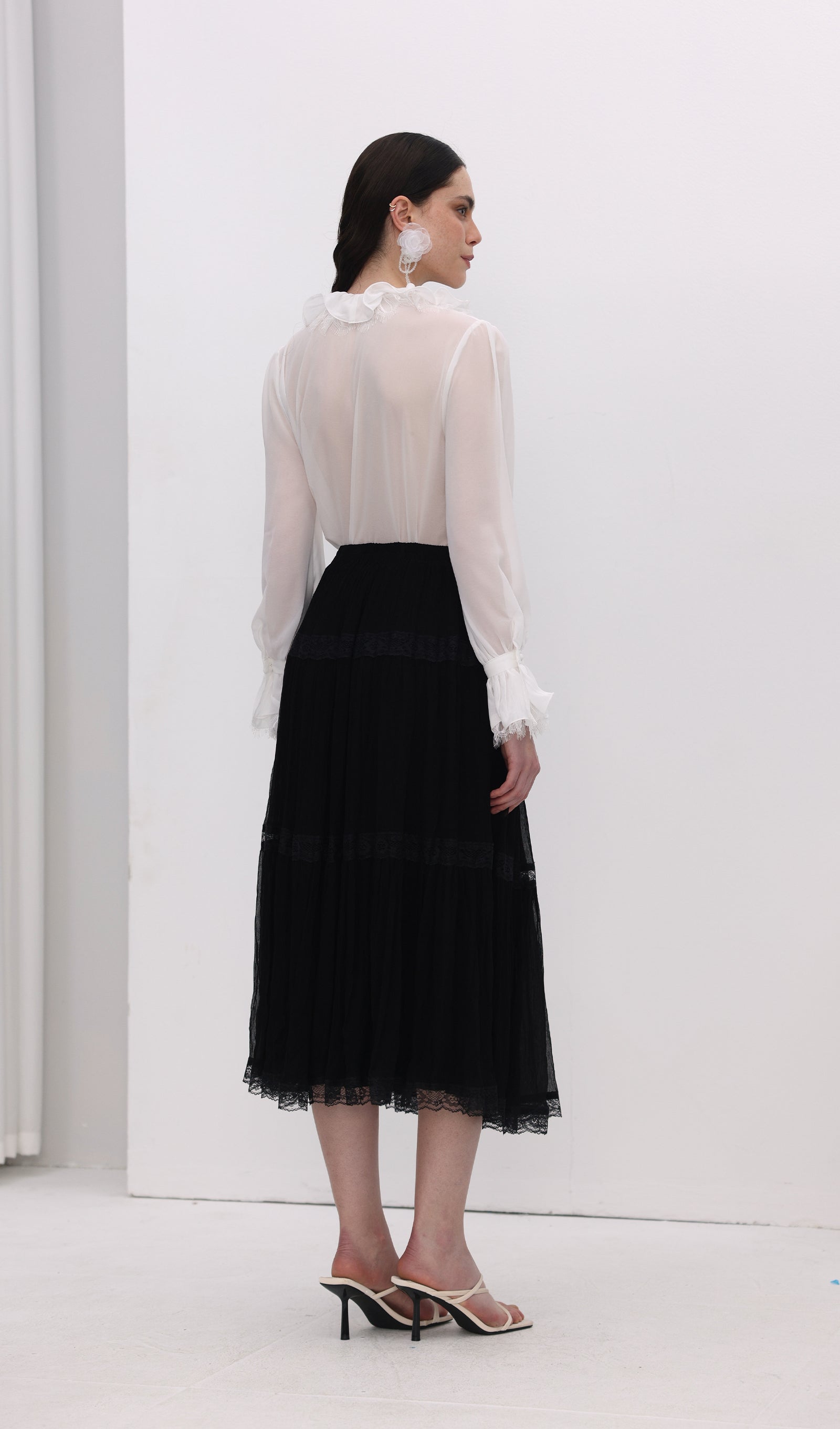 Solid Pleated Midi Skirt