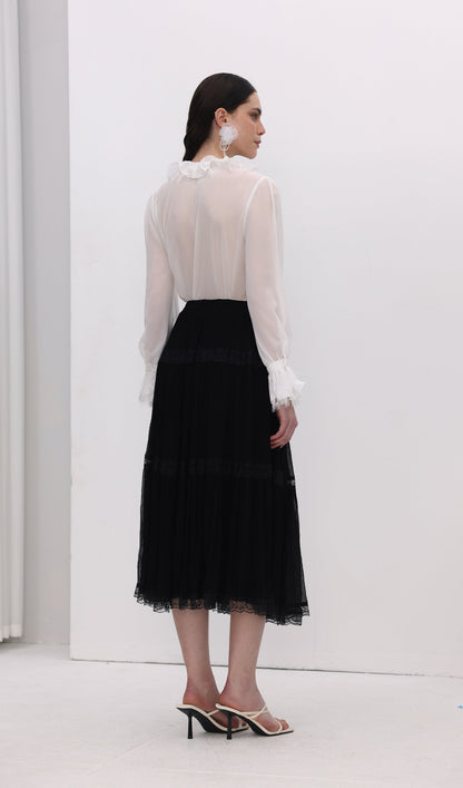 Solid Pleated Midi Skirt