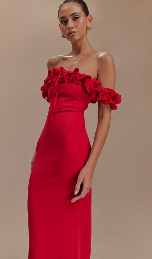 Ruffle Off Shoulder Maxi Dress