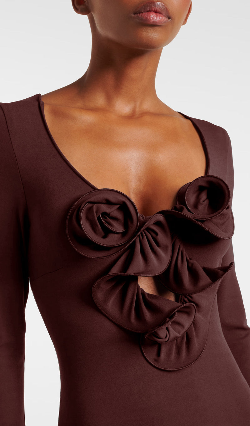 Flower Applied Jersey Maxi Dress Rose Brown