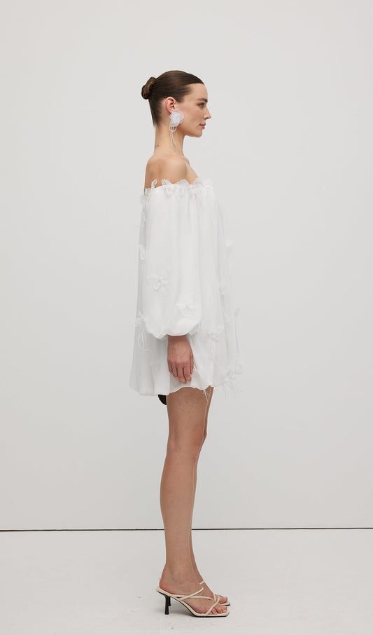Off Shoulder With Butterfly Embellished Mini Dress