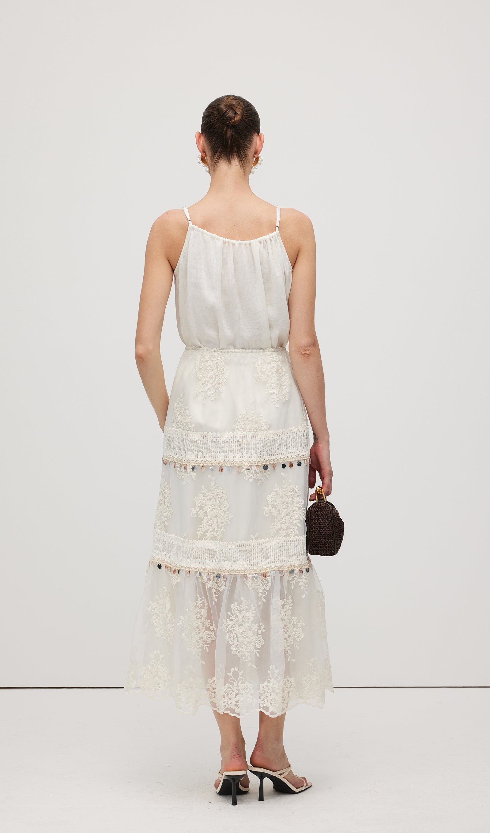 Lace Embroidery Bohemian Midi Skirt