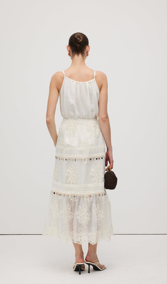 Lace Embroidery Bohemian Midi Skirt