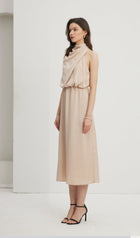 Asymmetric Satin Midi Dress