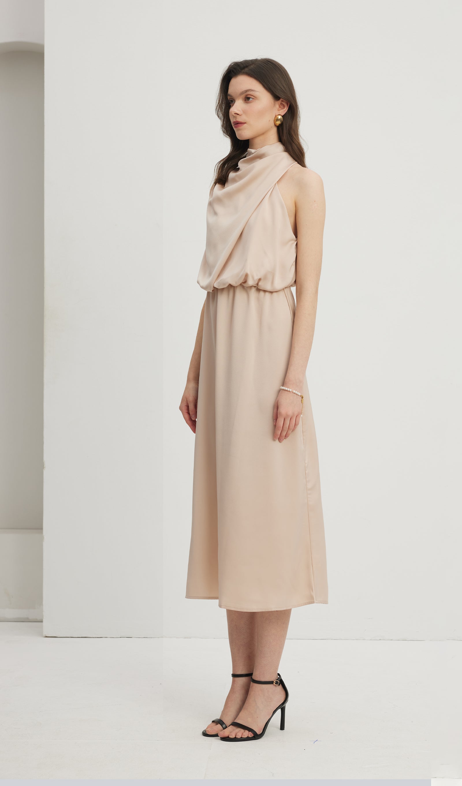Asymmetric Satin Midi Dress