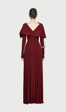 Asymmetrical Draped Shoulder Pleat Maxi Dress