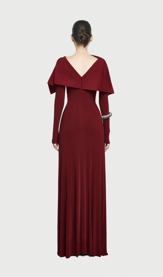 Asymmetrical Draped Shoulder Pleat Maxi Dress