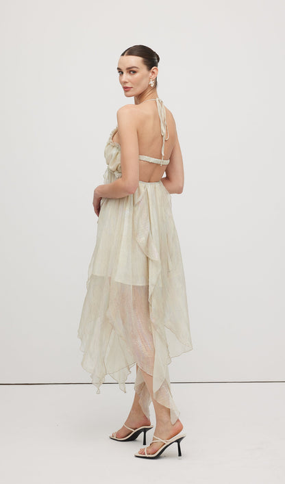 Halter Tulle Pleated Midi Dress