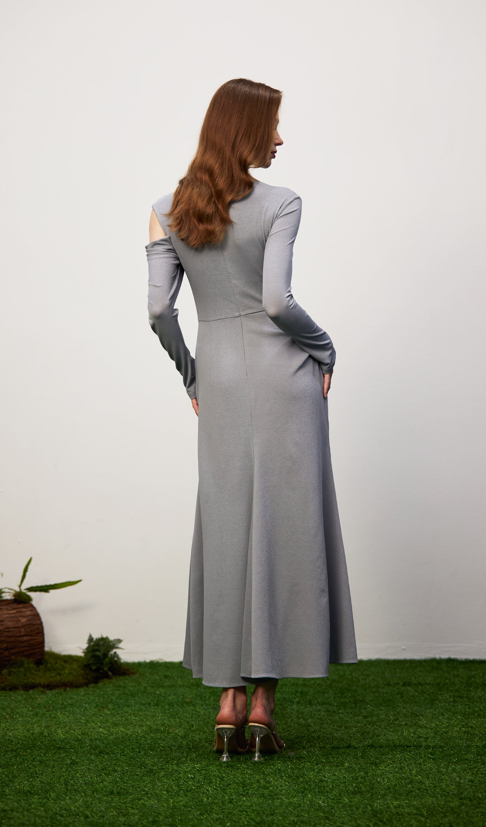 Solid Fitted Draped Maxi Dress