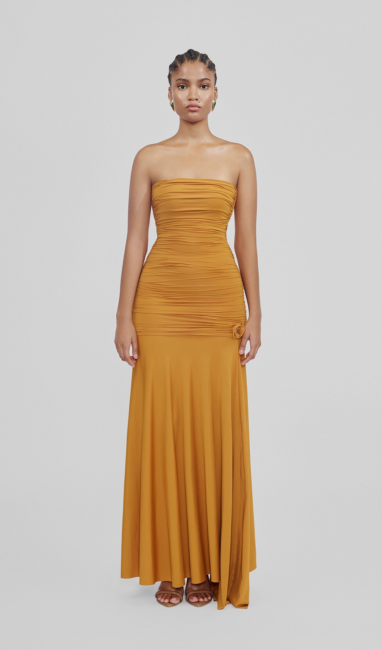 Off Shoulder Pleated Split Maxi Dress