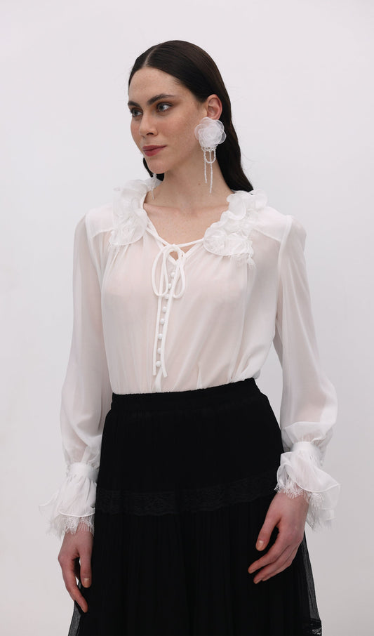 Frills Chiffon Ruffle Blouse Top
