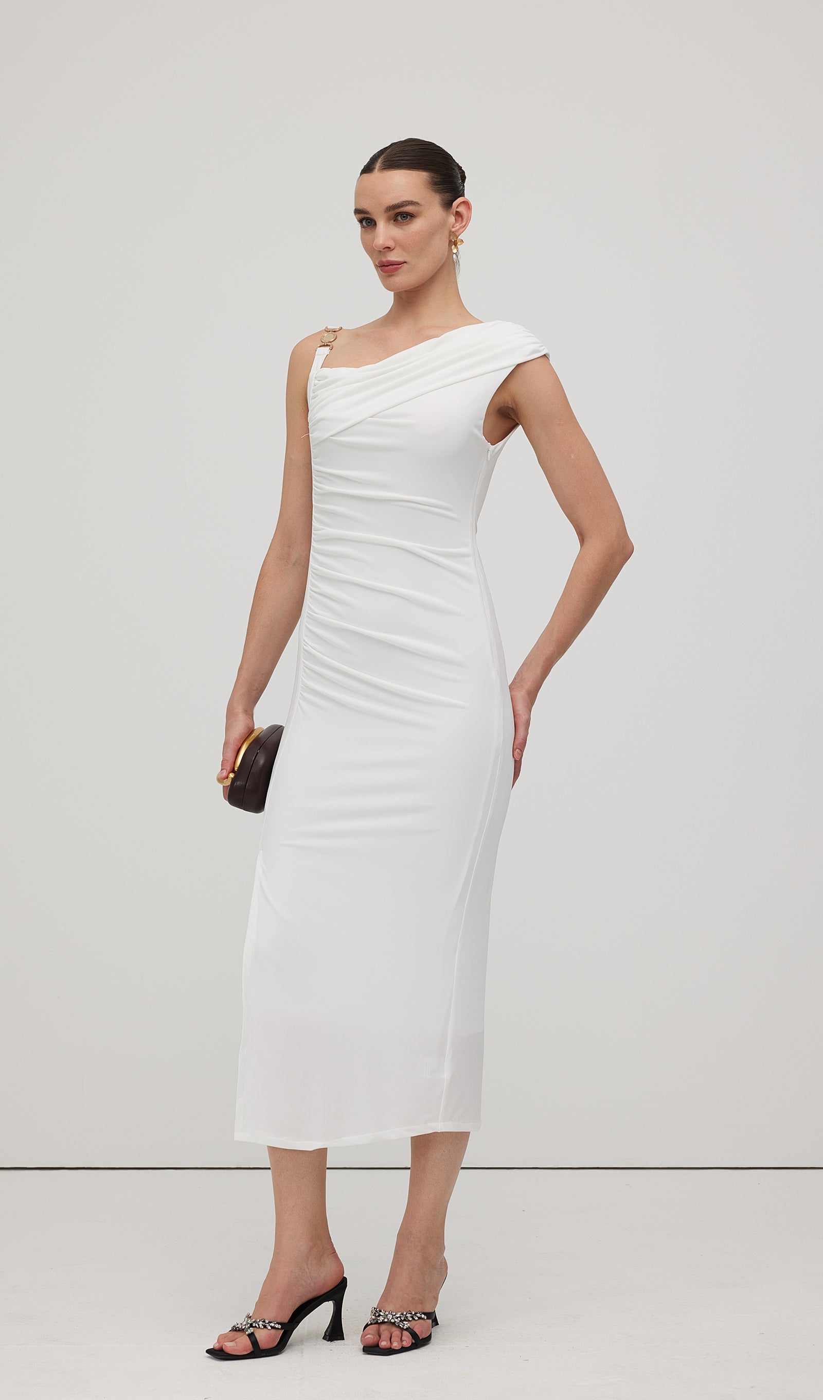 Asymmetric Metallic  Sleeveless Midi Dress