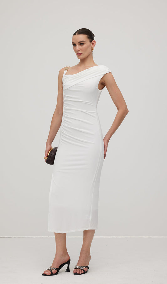 Asymmetric Metallic  Sleeveless Midi Dress